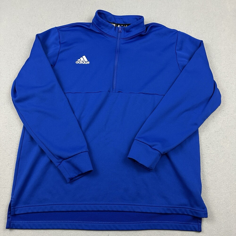 Adidas Sweater Men 2XL Blue Solid 1/4 Zip Golf Pullover Collar Golfer XXL